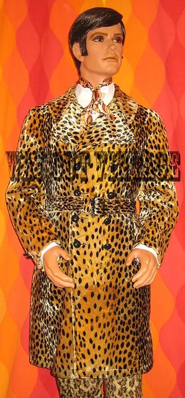 1960's Vintage Men's ULTRA RARE! Leopard Faux Fur Men's Double Breasted Trench, Coat Jacket with Detachable Cape, Bespoke , Lounge, Beatnik, Carnaby Street, Hippie Chic, Groovy, Mod, Dandy, Blazer, Rockabilly, Swank, Elvis Era.