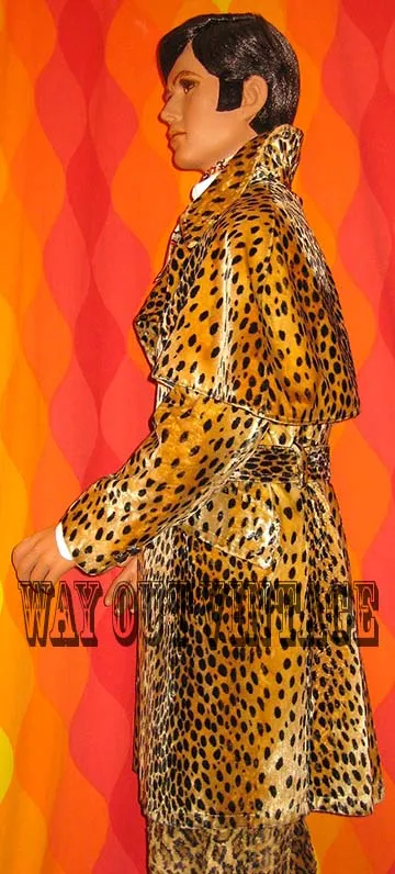 1960's Vintage Men's ULTRA RARE! Leopard Faux Fur Men's Double Breasted Trench, Coat Jacket with Detachable Cape, Bespoke , Lounge, Beatnik, Carnaby Street, Hippie Chic, Groovy, Mod, Dandy, Blazer, Rockabilly, Swank, Elvis Era.