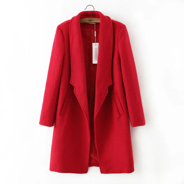 2017 women winter autumn jacket long women coat slim suit collar long style soild woolen coat female jacket