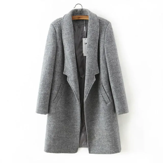 2017 women winter autumn jacket long women coat slim suit collar long style soild woolen coat female jacket
