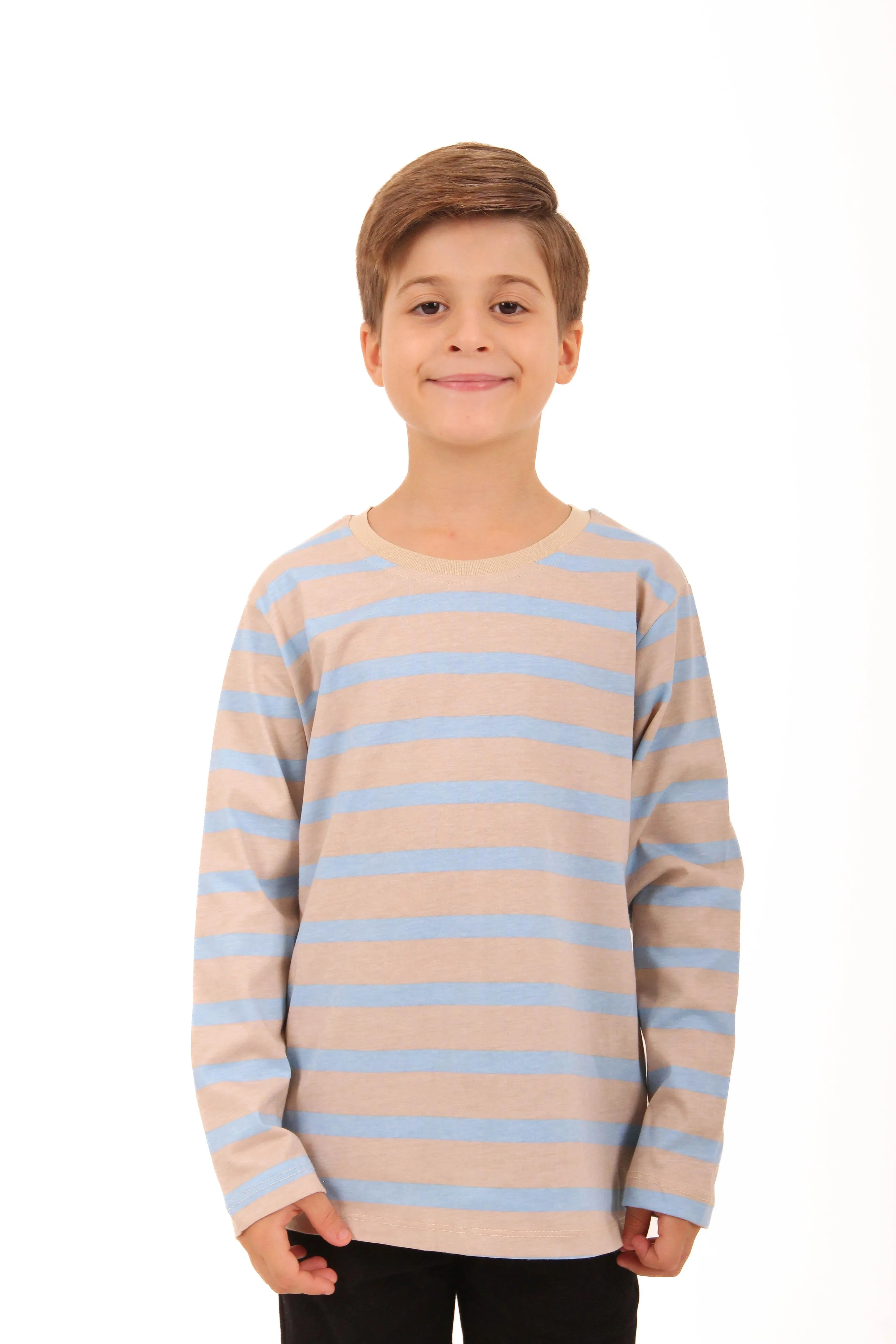 2li bisiklet yaka uzun kollu çizgili ve düz unisex çocuk sweatshirt
