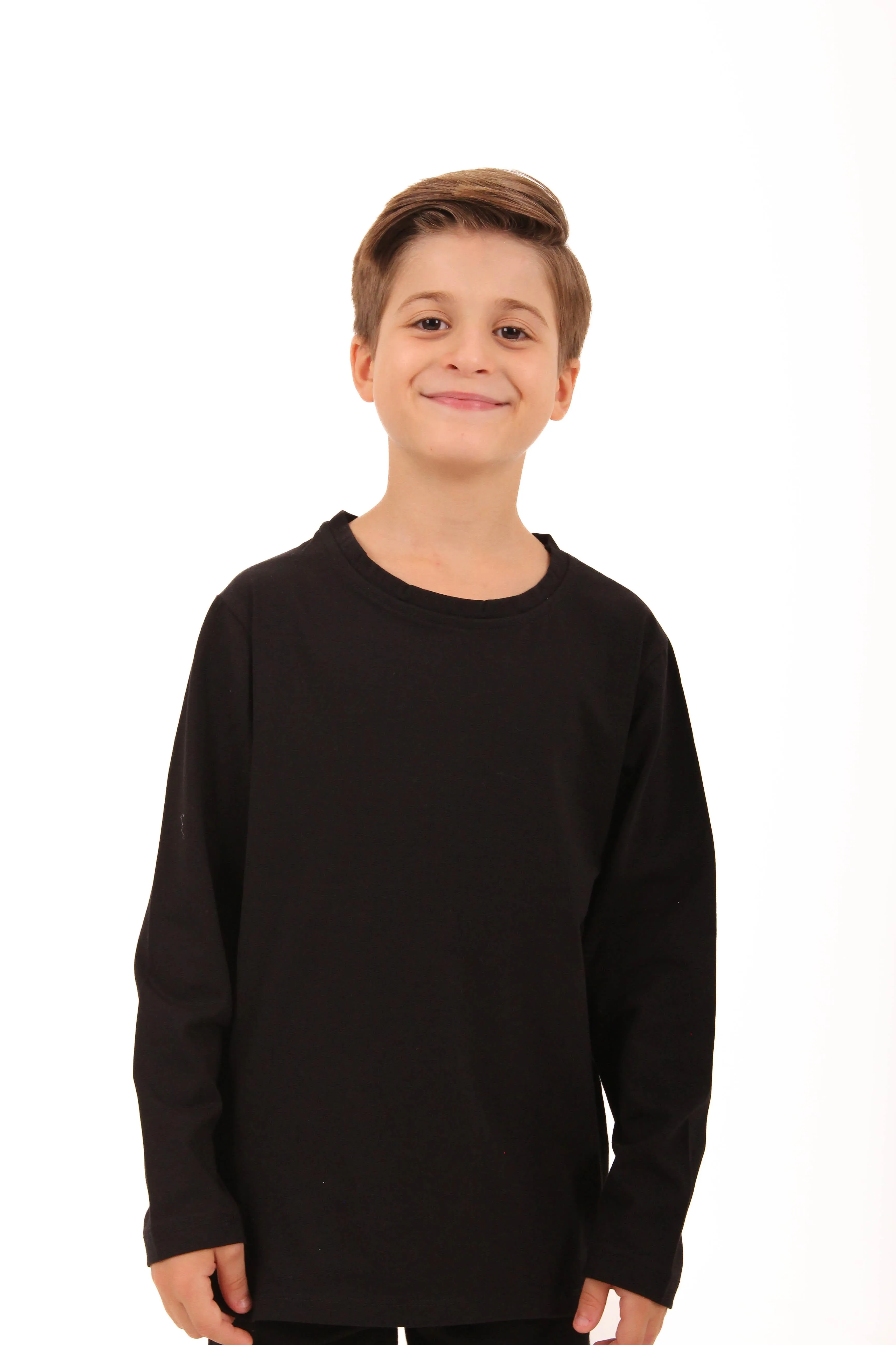 2li bisiklet yaka uzun kollu çizgili ve düz unisex çocuk sweatshirt