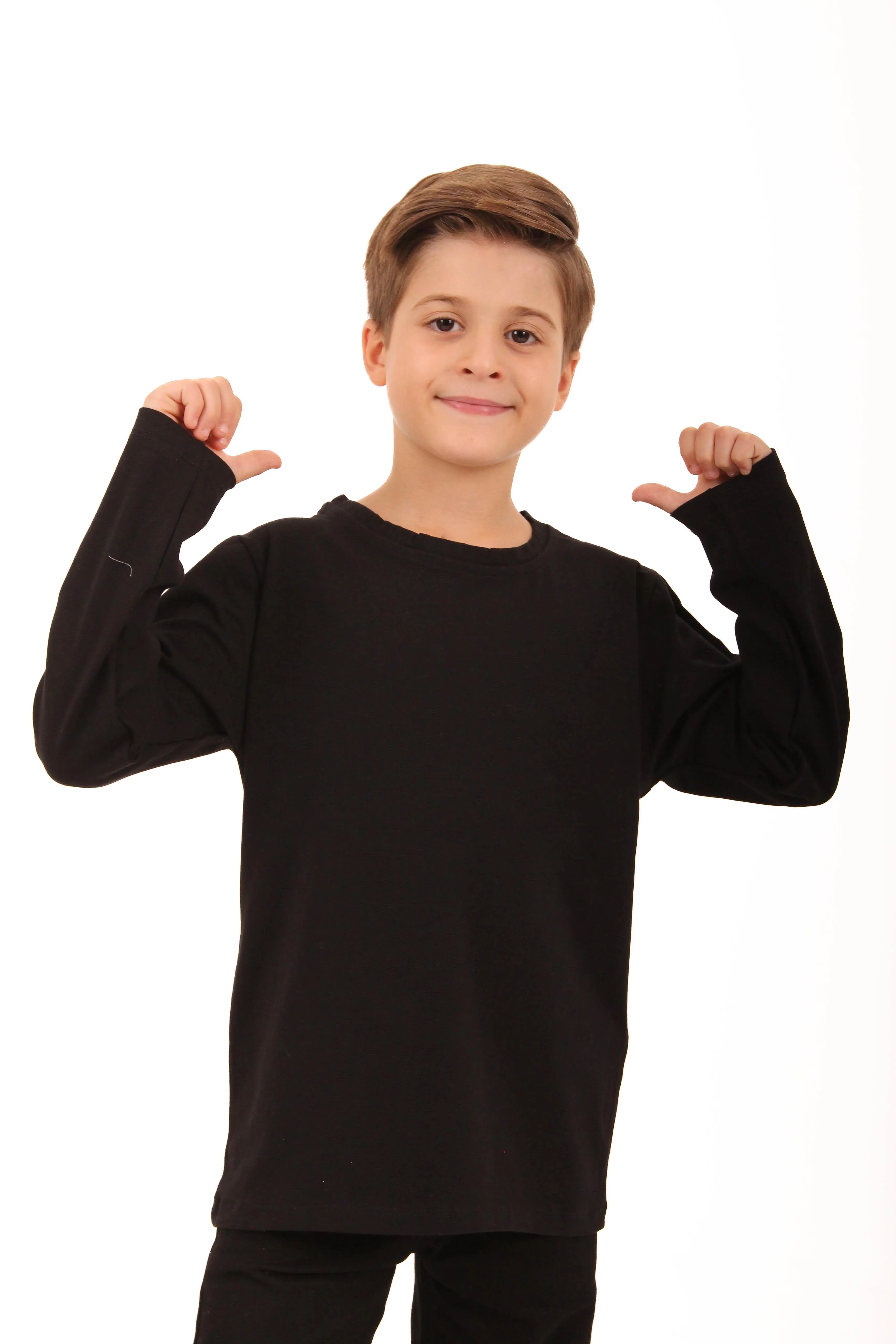 2li bisiklet yaka uzun kollu çizgili ve düz unisex çocuk sweatshirt