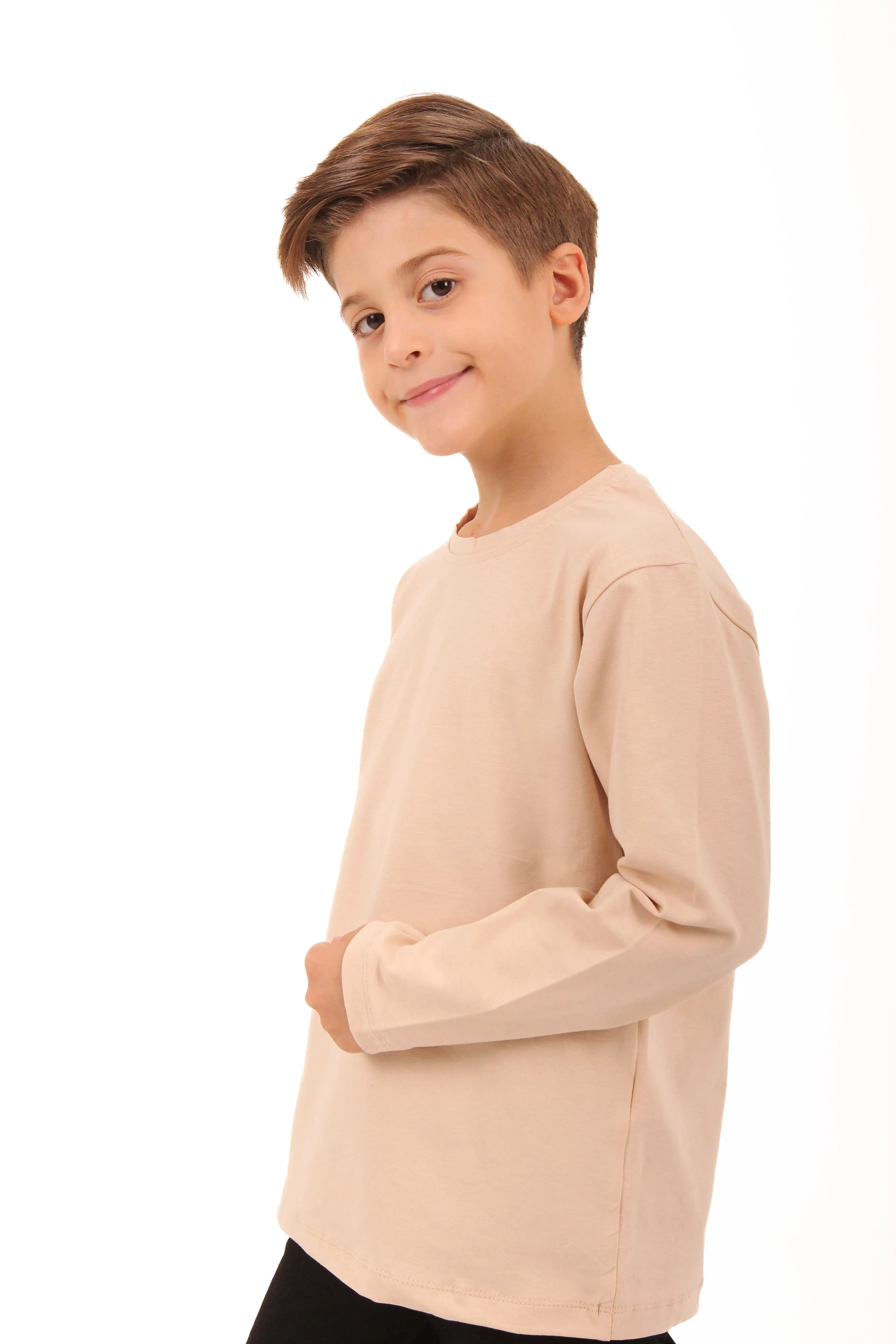 2li bisiklet yaka uzun kollu çizgili ve düz unisex çocuk sweatshirt