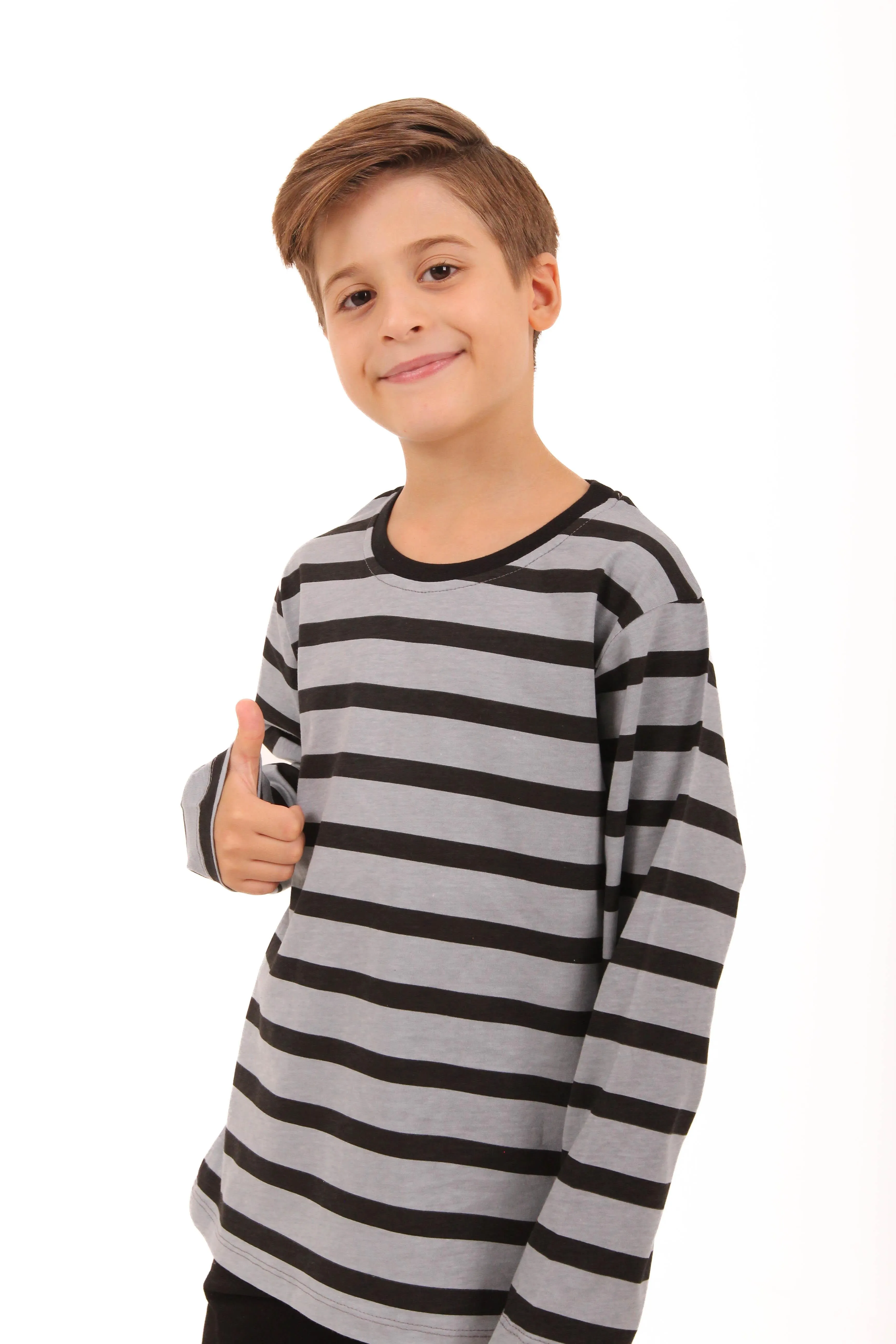 2li bisiklet yaka uzun kollu çizgili ve düz unisex çocuk sweatshirt