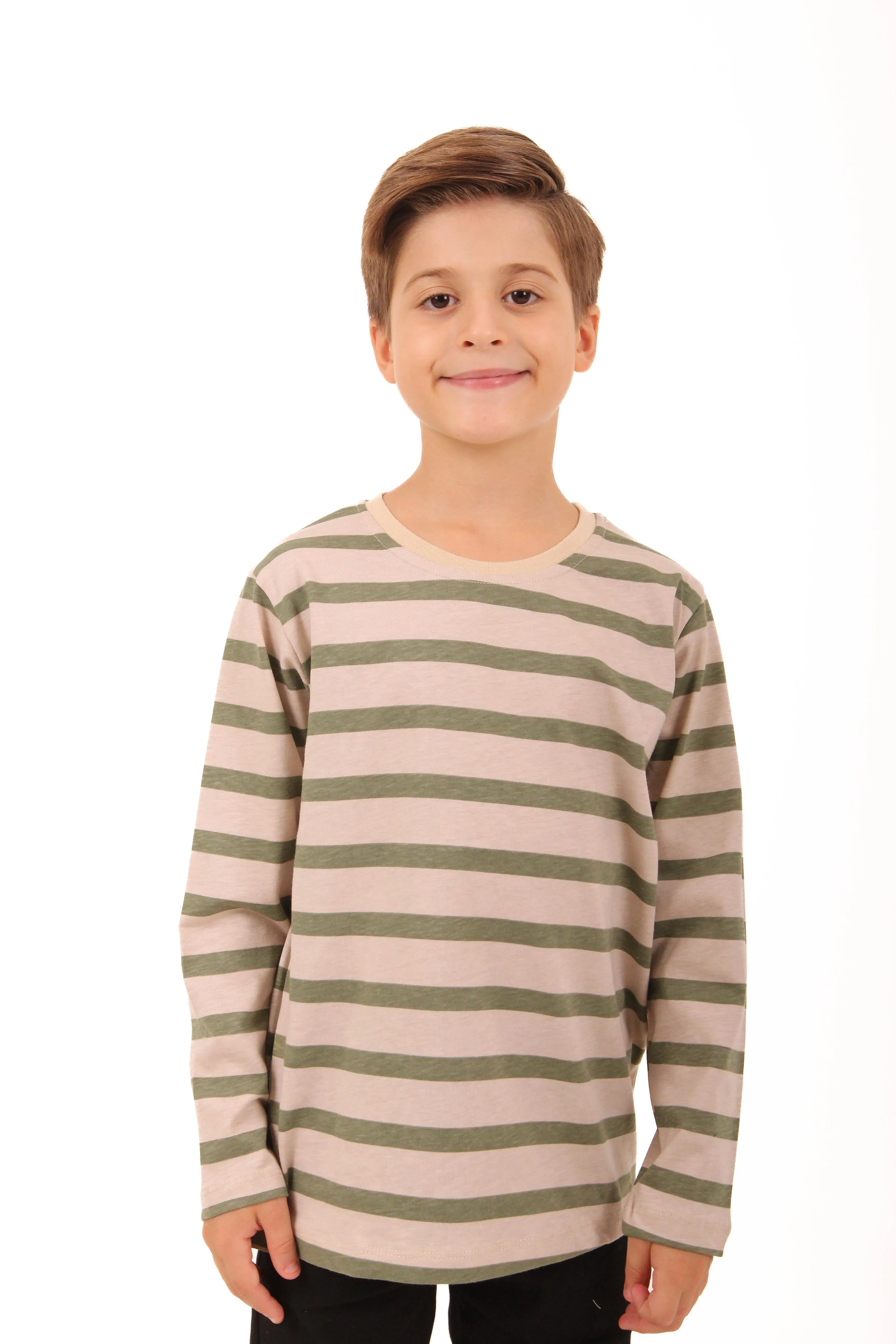 2li bisiklet yaka uzun kollu çizgili ve düz unisex çocuk sweatshirt