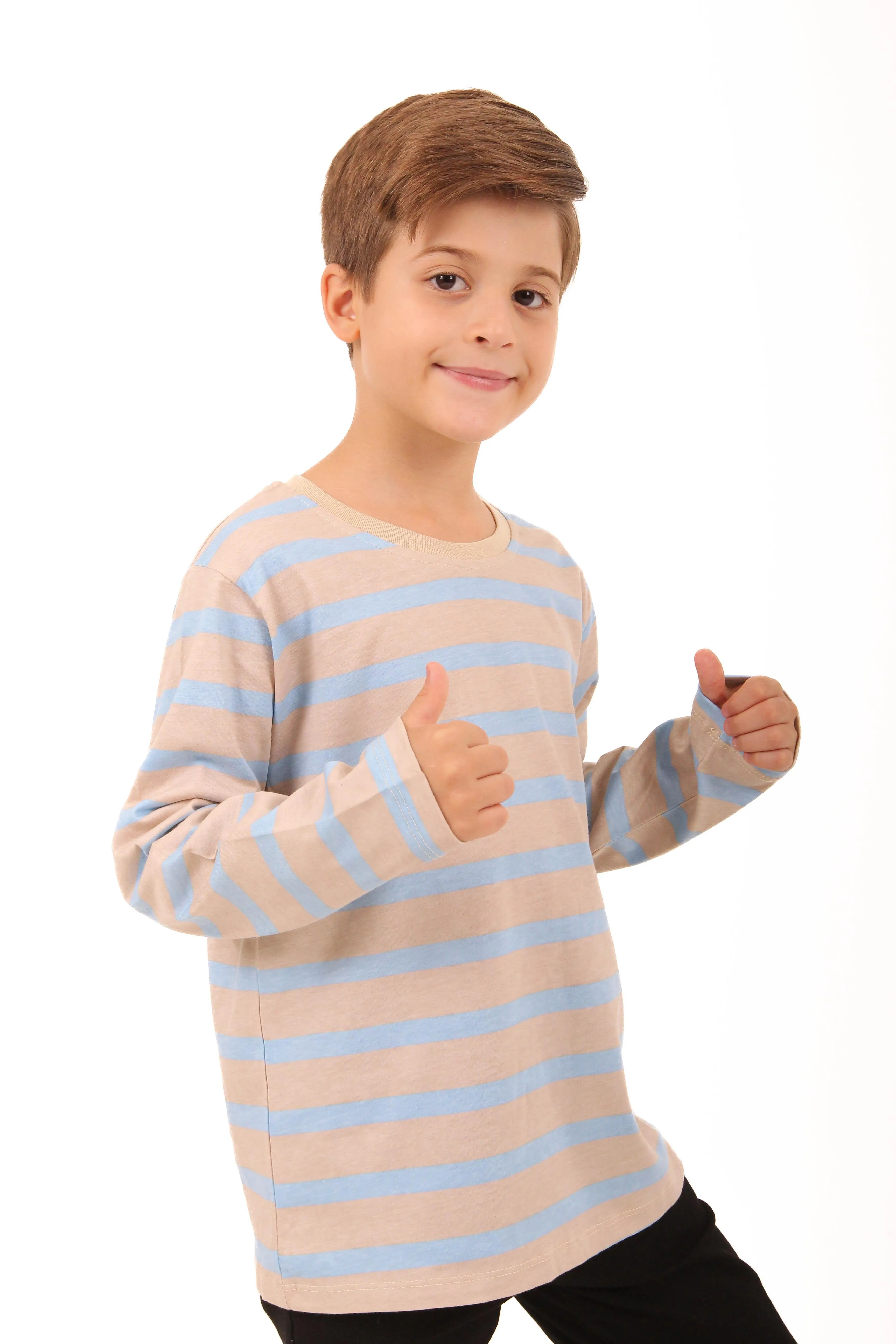 2li bisiklet yaka uzun kollu çizgili ve düz unisex çocuk sweatshirt