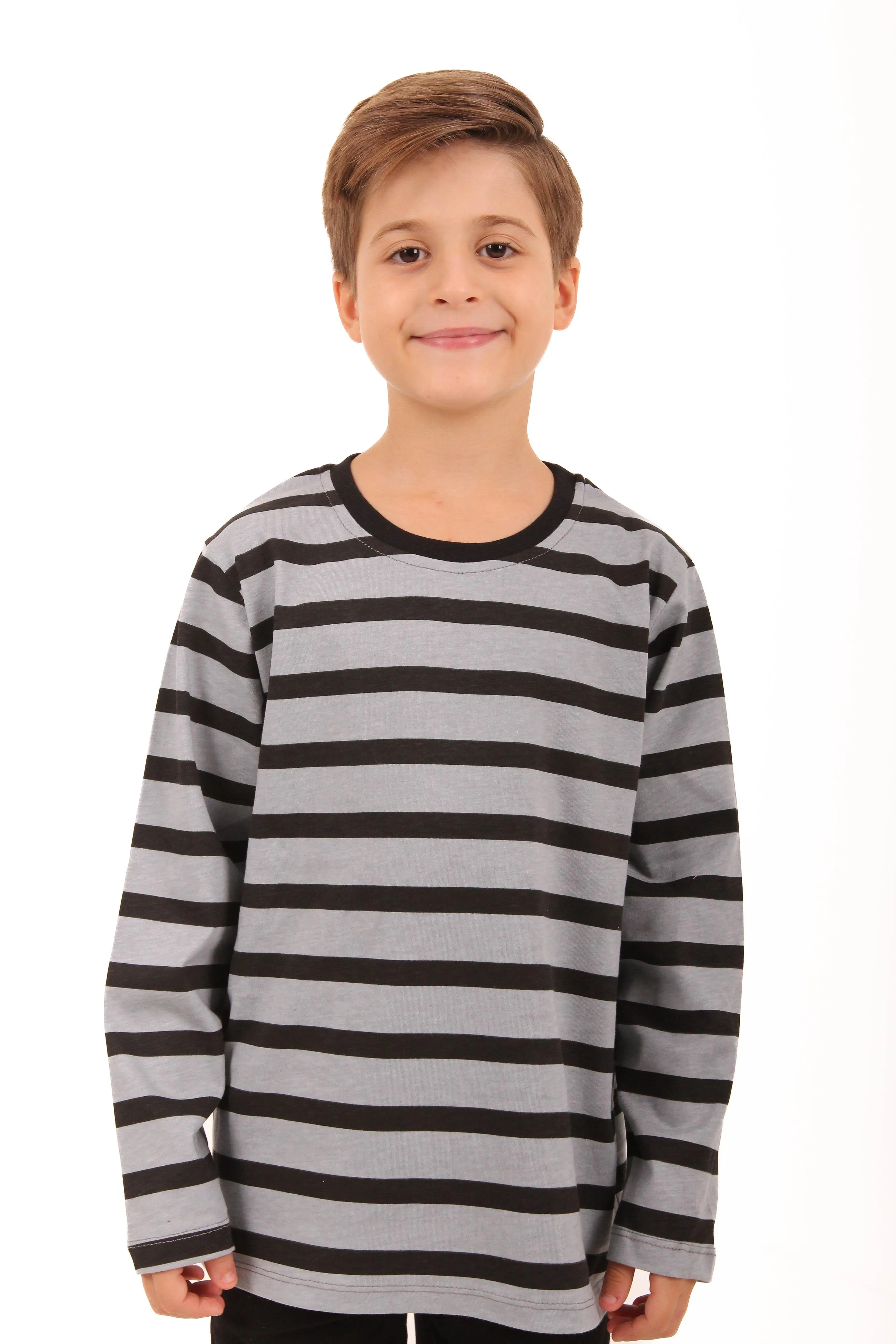 2li bisiklet yaka uzun kollu çizgili ve düz unisex çocuk sweatshirt