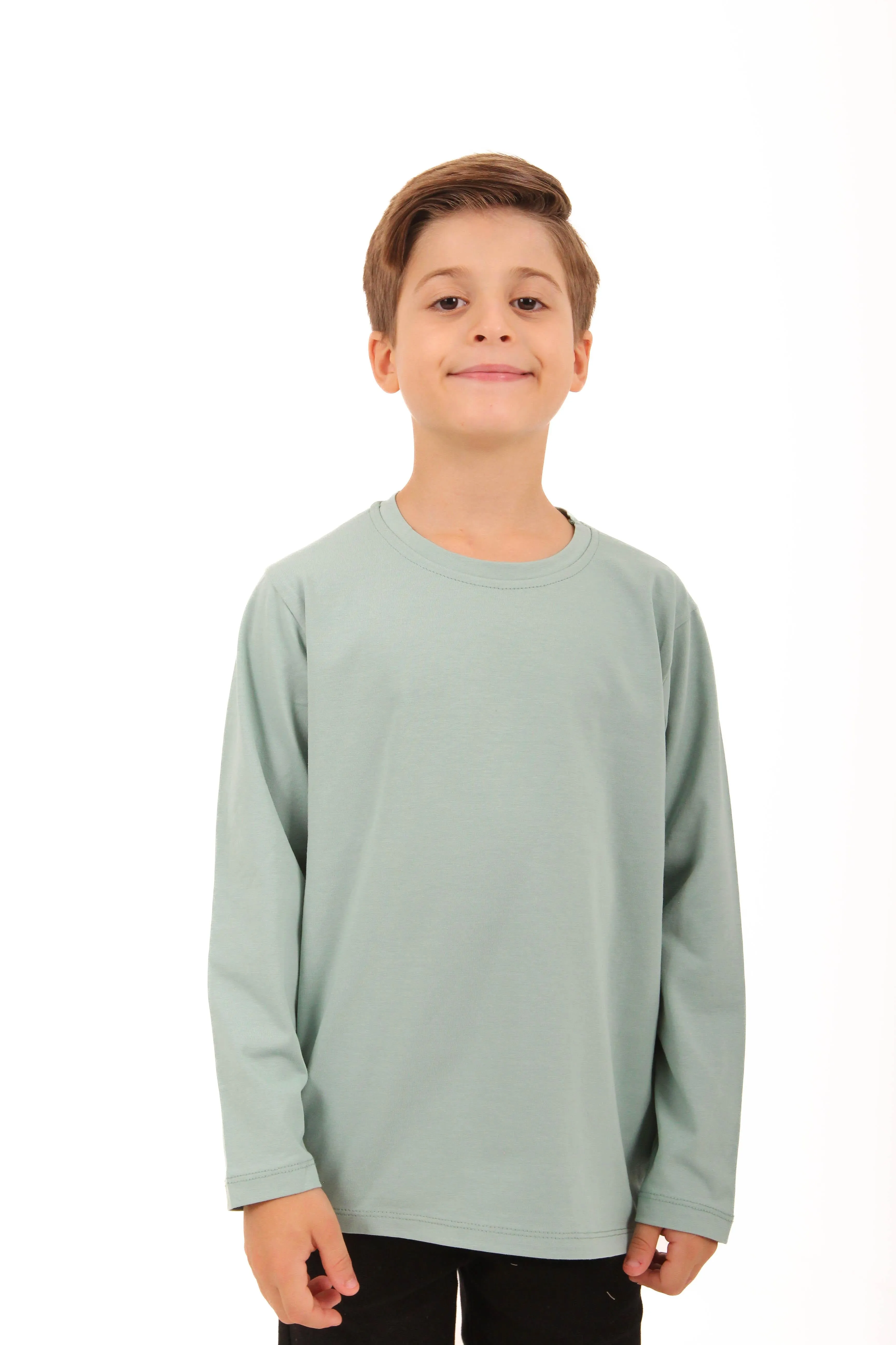 2li bisiklet yaka uzun kollu çizgili ve düz unisex çocuk sweatshirt