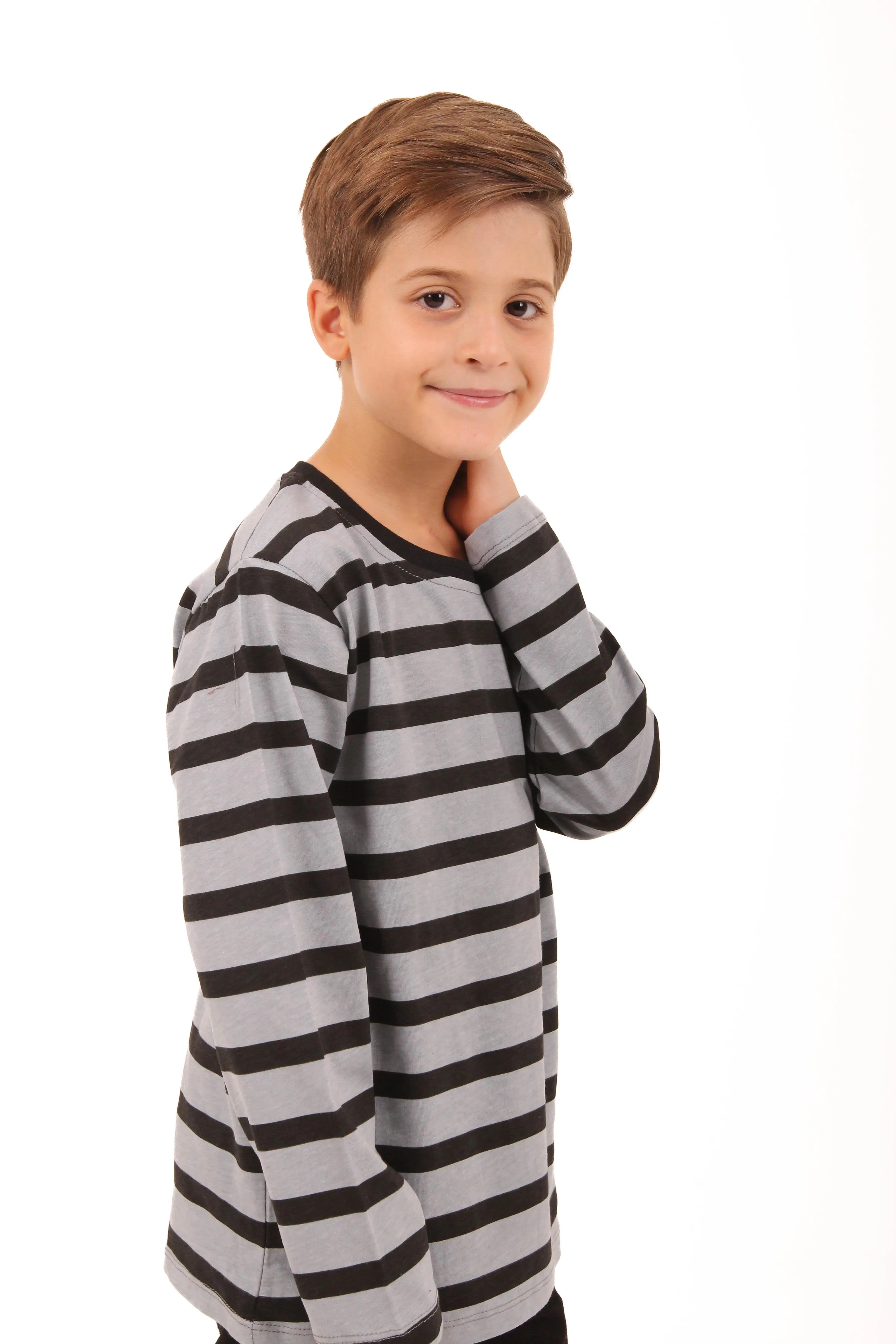 2li bisiklet yaka uzun kollu çizgili ve düz unisex çocuk sweatshirt