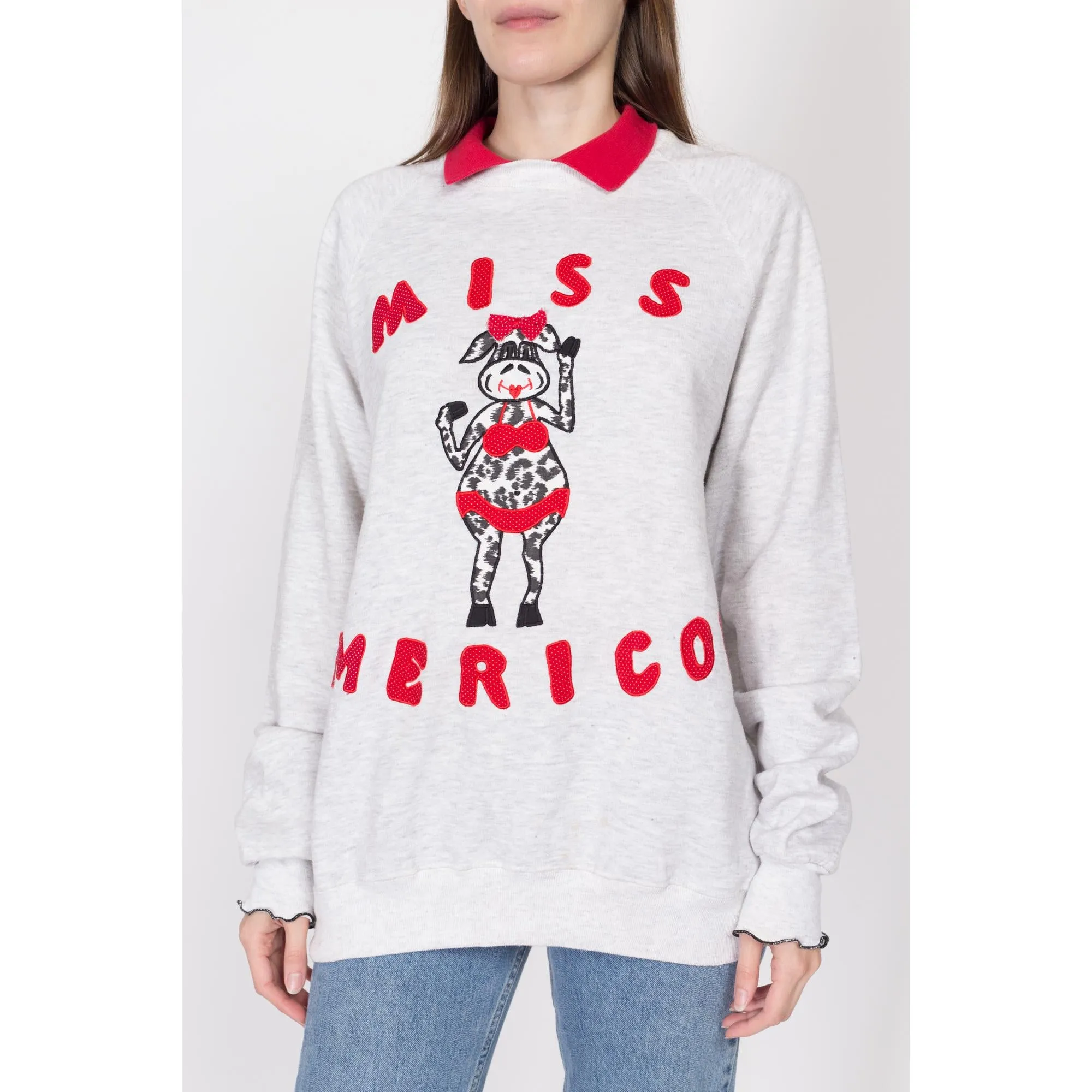 2X 90s "Miss Americow" Collared Cow Sweatshirt