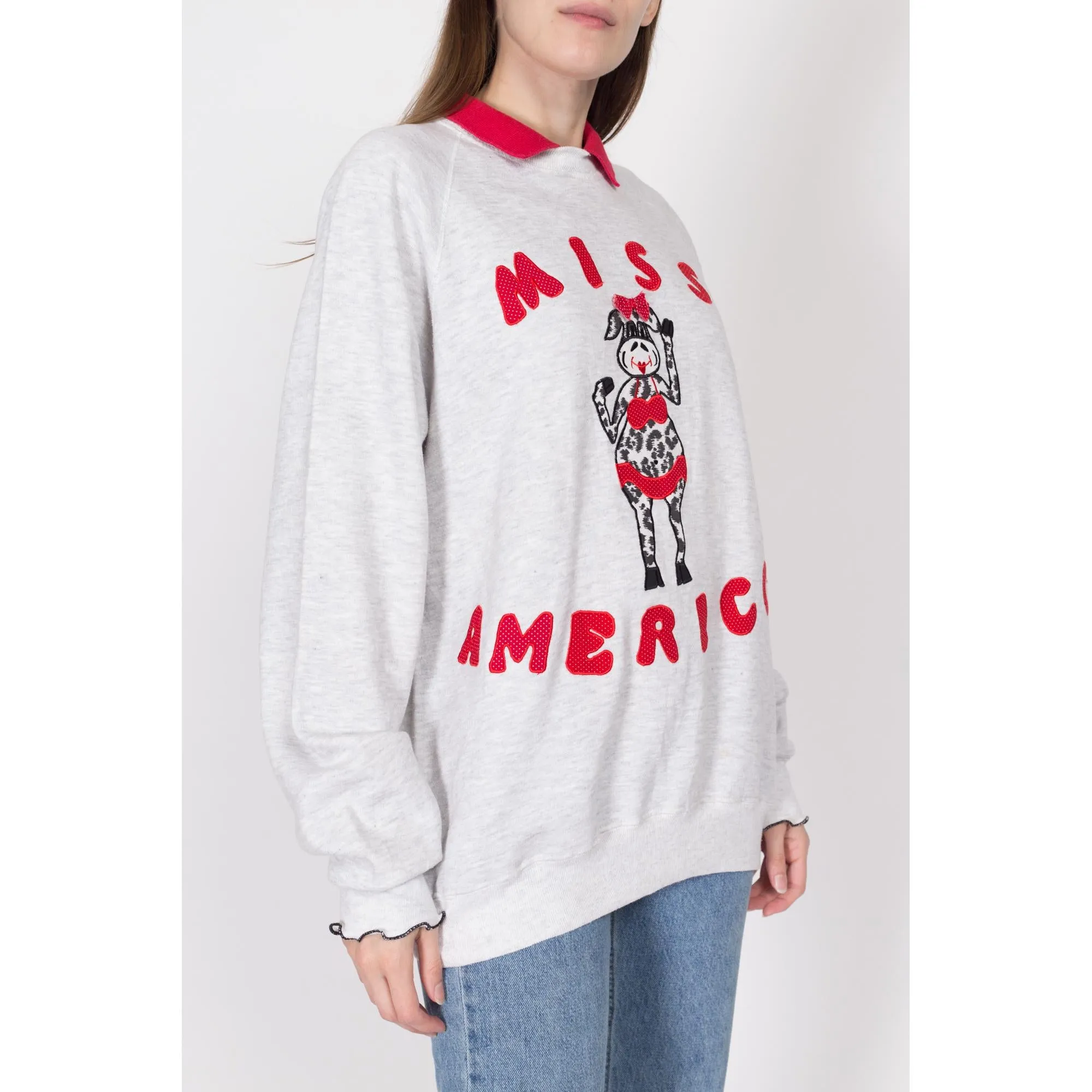 2X 90s "Miss Americow" Collared Cow Sweatshirt