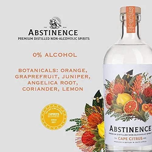 Abstinence Spirits Cape Citrus | Award winning Non-Alcoholic Spirit | Calorie-free, Sugar-free | 750ml