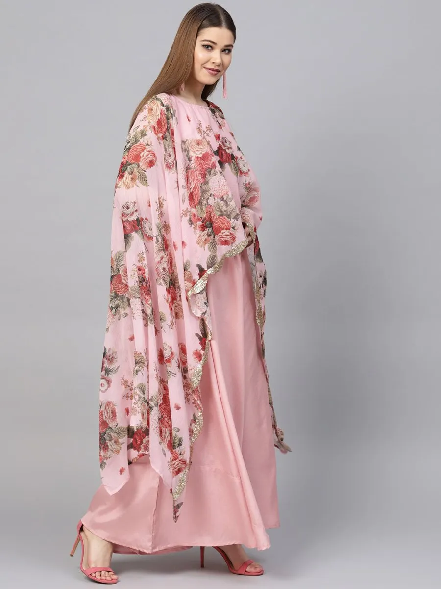 Ahalyaa Women Pink Floral A Line Fusion Dresses