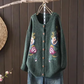 AMY - Blomsterstrikket Cardigan til Kvinder
