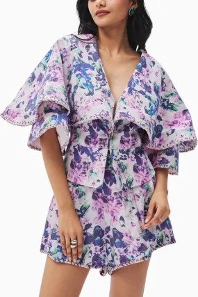 Anais Purple Cape Jacket with Shorts Set