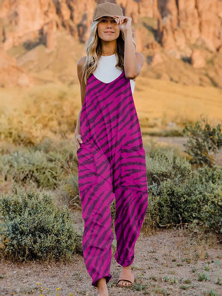 Animal Print Full Size Printed V-Neck Sleeveless Jumpsuit