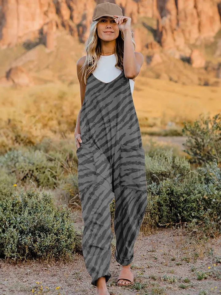 Animal Print Full Size Printed V-Neck Sleeveless Jumpsuit