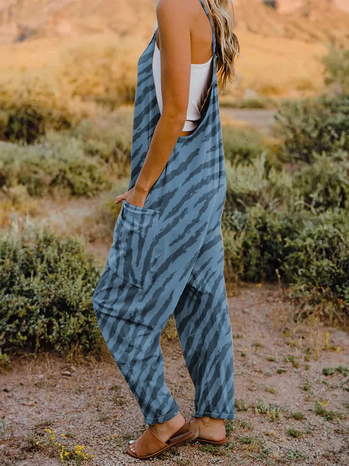 Animal Print Full Size Printed V-Neck Sleeveless Jumpsuit