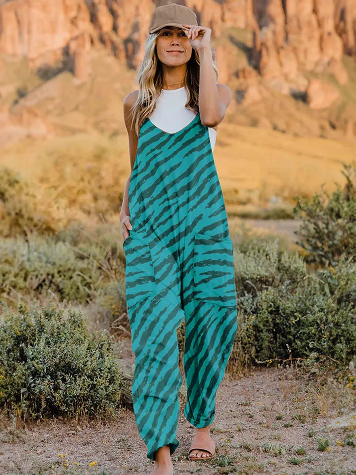 Animal Print Full Size Printed V-Neck Sleeveless Jumpsuit