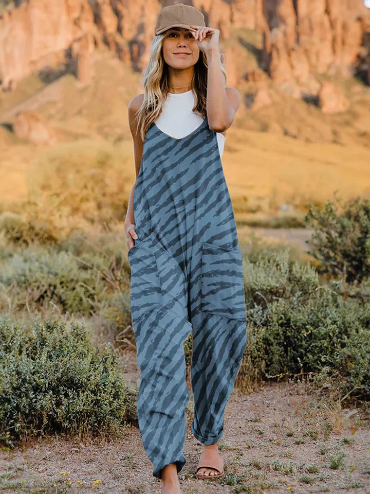 Animal Print Full Size Printed V-Neck Sleeveless Jumpsuit