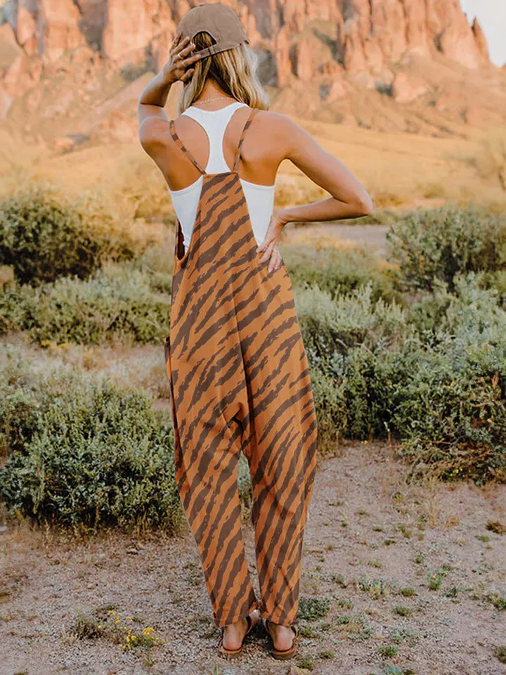 Animal Print Full Size Printed V-Neck Sleeveless Jumpsuit