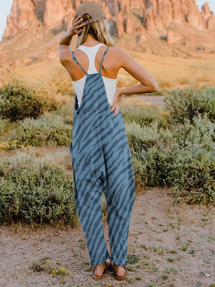 Animal Print Full Size Printed V-Neck Sleeveless Jumpsuit
