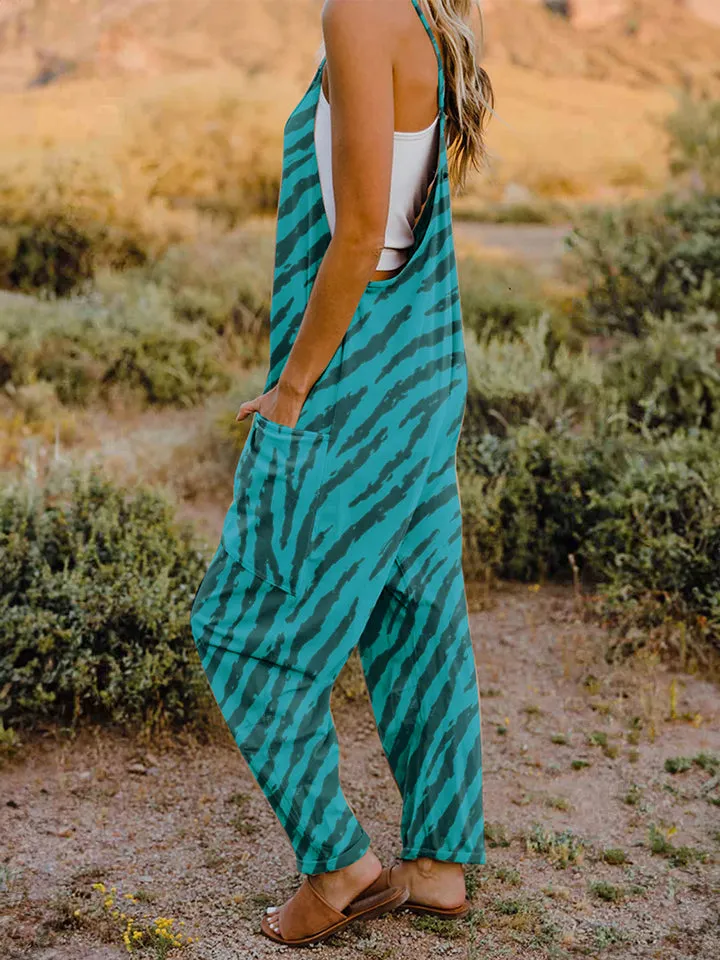 Animal Print Full Size Printed V-Neck Sleeveless Jumpsuit