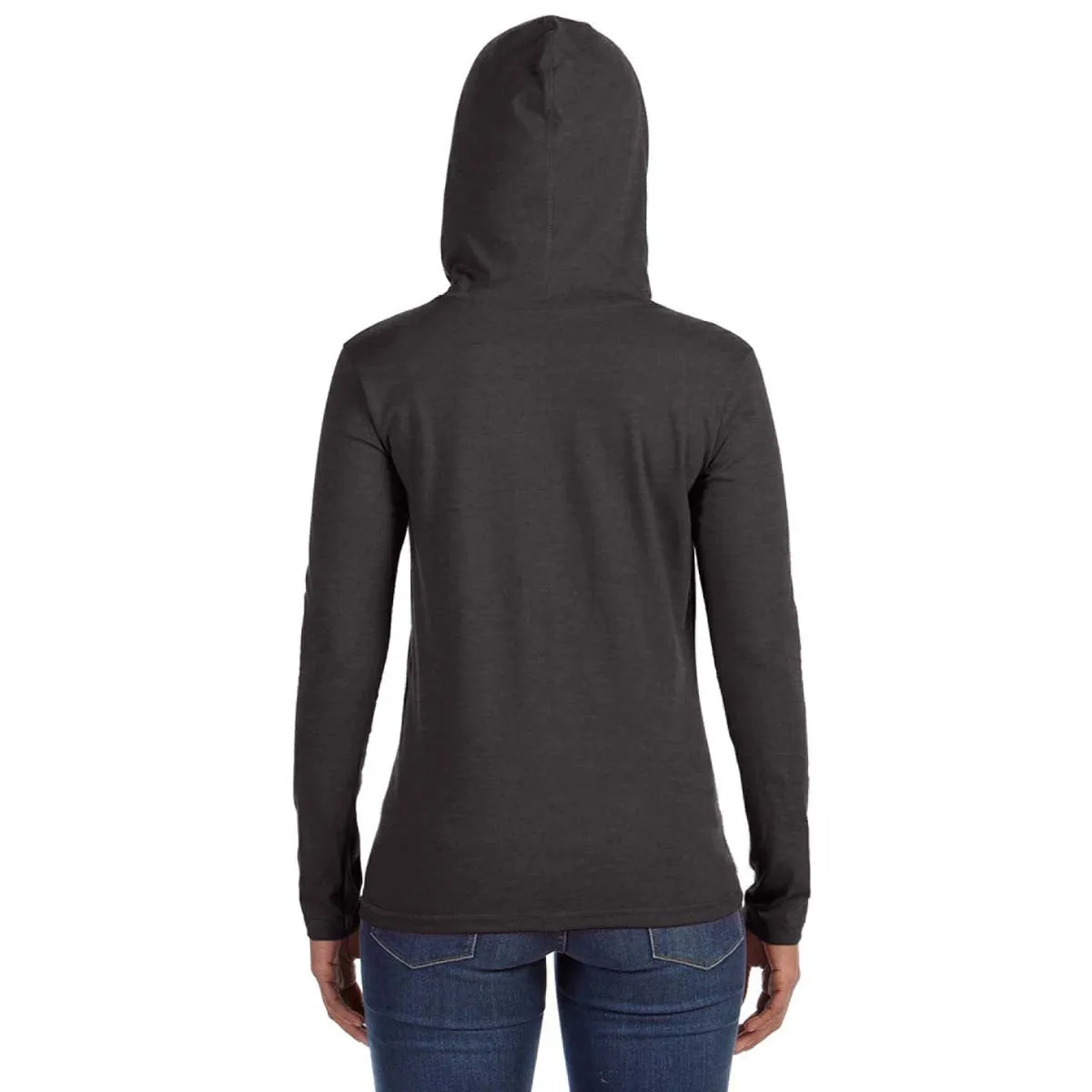 Anvil Women's Heather Dark Grey/Dark Grey Long-Sleeve Hooded T-Shirt