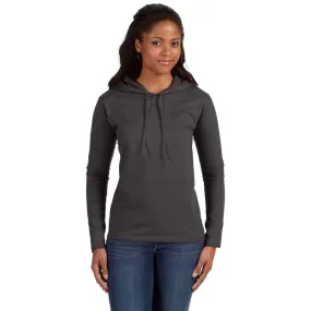 Anvil Women's Heather Dark Grey/Dark Grey Long-Sleeve Hooded T-Shirt