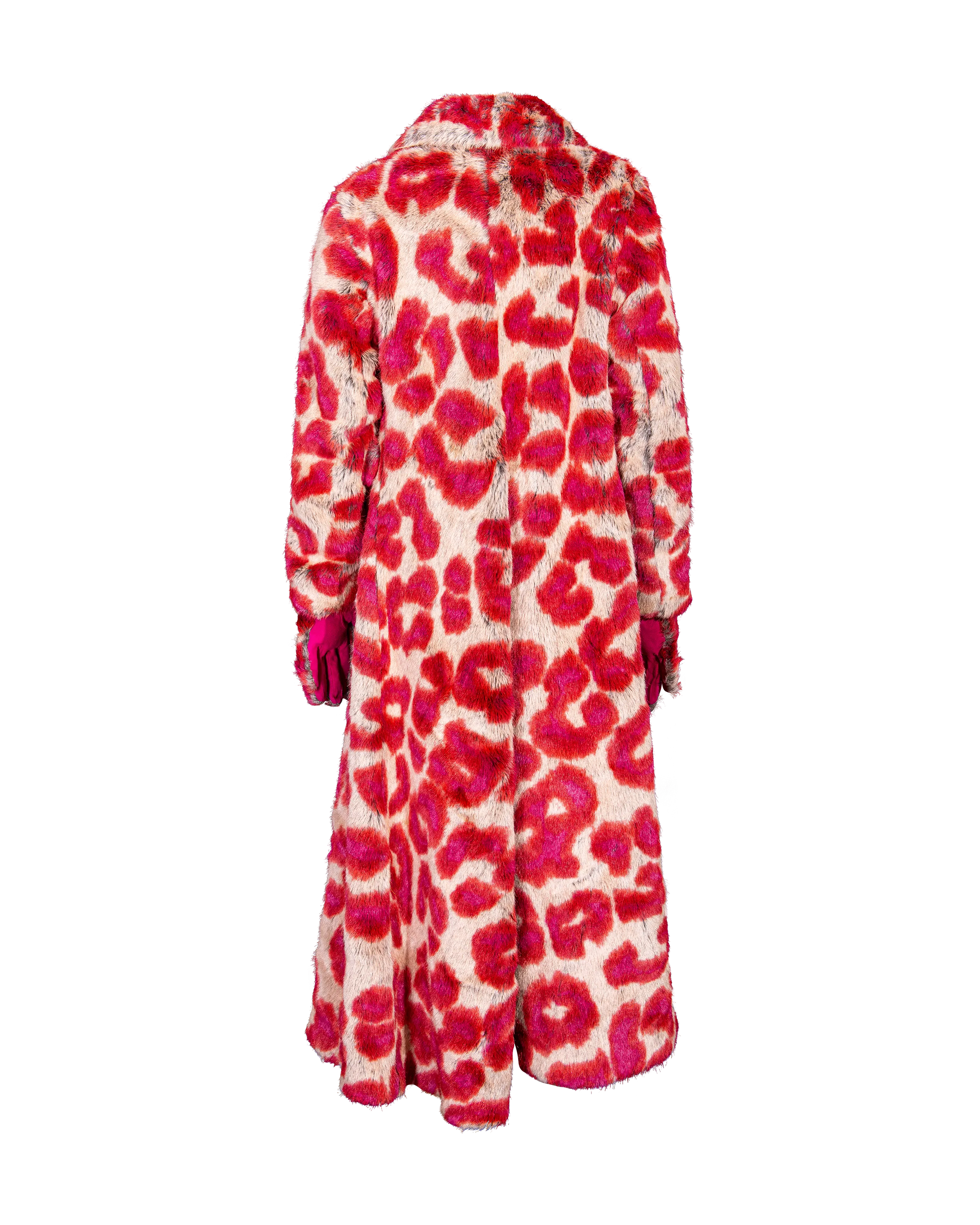 A/W 1992 Faux Fur Leopard Print Coat and Glove Set