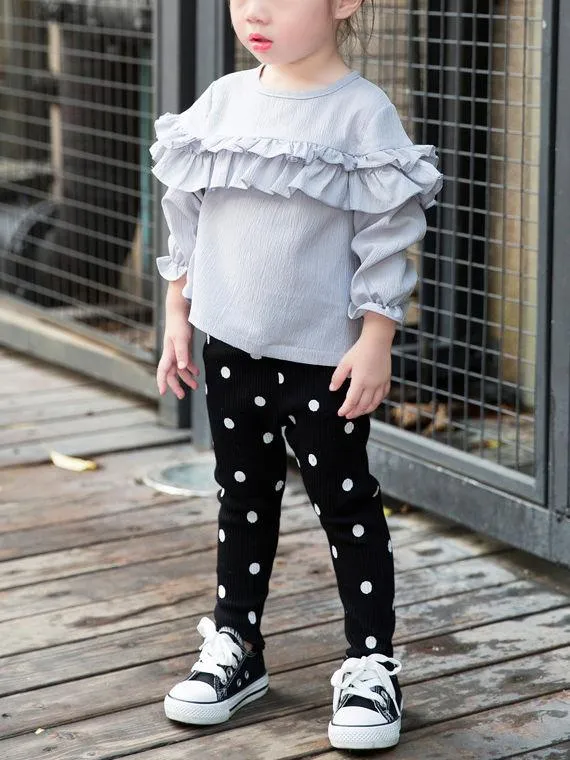 Baby Collection Laciness Dots Leggings Warm Render Pants For Toddler Girls
