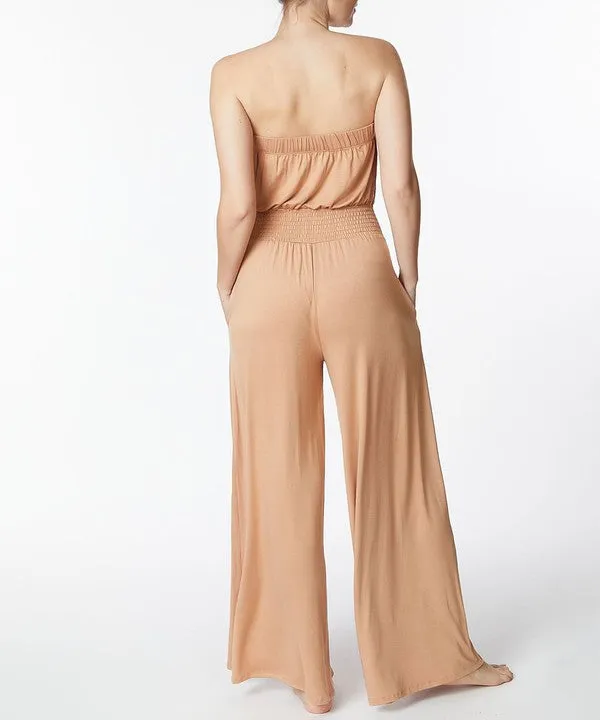 Bamboo Black Strapless Knit Jumpsuit w/Pockets
