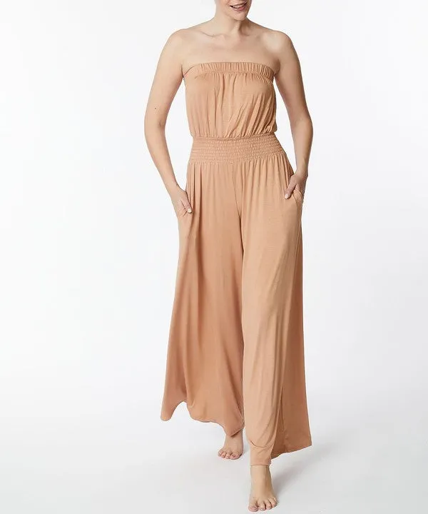 Bamboo Black Strapless Knit Jumpsuit w/Pockets