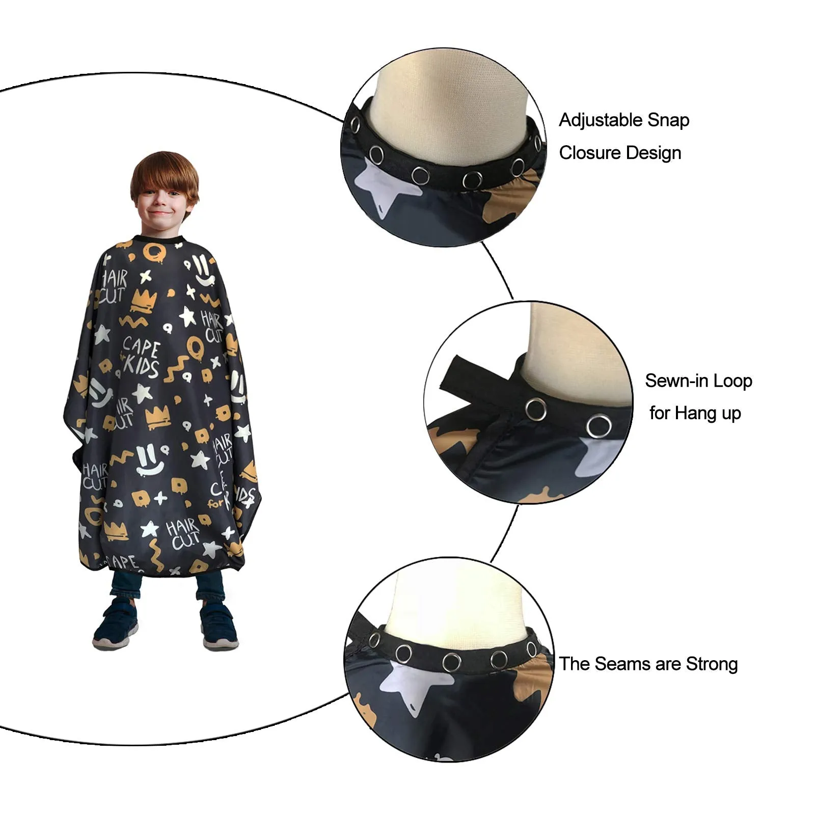 Barber Cape for Kids, Pelocapa Hair Cutting Cape with Metal Snap Closures, Professional Salon Hairdressing Cape for boys, Waterproof & Light Weight & Machine Washable - 39”× 47”（Crown Pattern） Crown Pattern