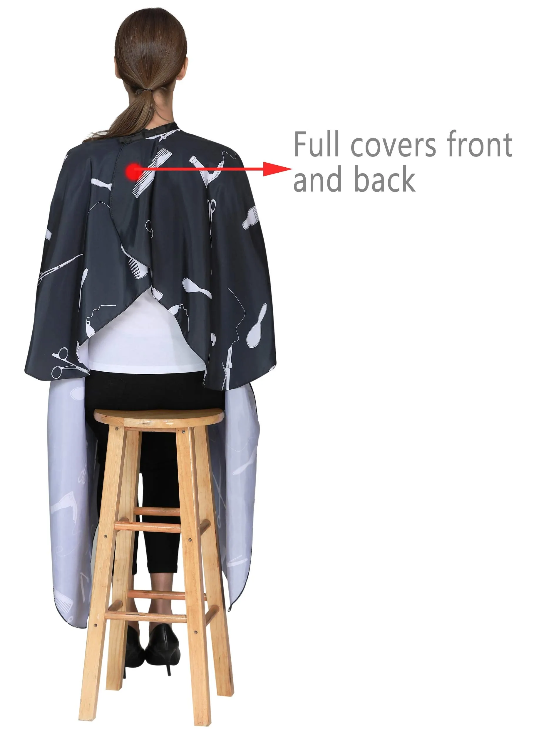 Barber Hair Cutting Cape with Snap Closure, Salon Hair Styling Cape Cover for Adults Clients-Black