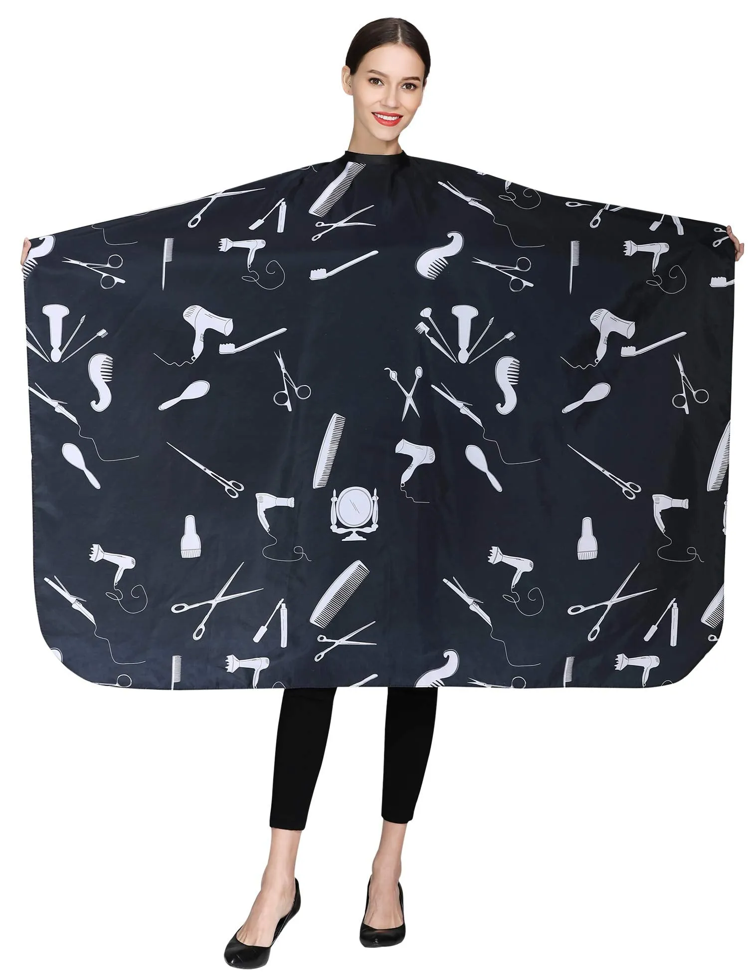 Barber Hair Cutting Cape with Snap Closure, Salon Hair Styling Cape Cover for Adults Clients-Black