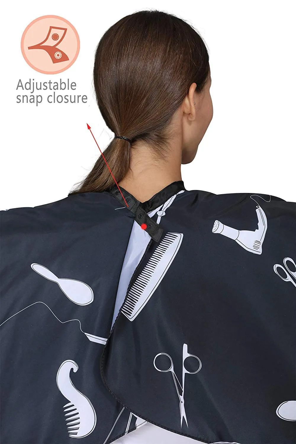 Barber Hair Cutting Cape with Snap Closure, Salon Hair Styling Cape Cover for Adults Clients-Black
