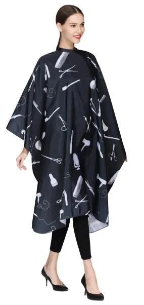 Barber Hair Cutting Cape with Snap Closure, Salon Hair Styling Cape Cover for Adults Clients-Black