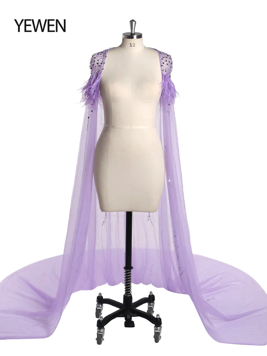 Beading Tulle Cape with Ostrich Hair Fancy Photo Shoot Props