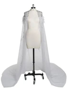 Beading Tulle Cape with Ostrich Hair Fancy Photo Shoot Props