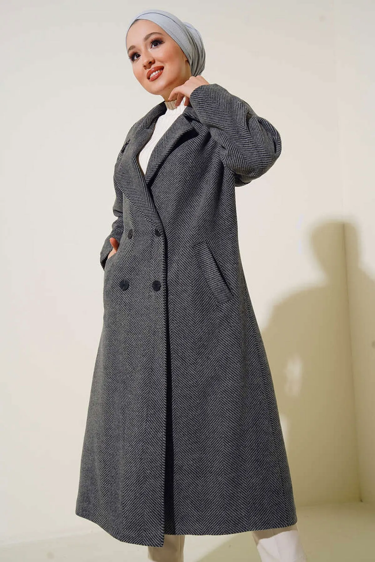 BGD Women Oversize Wide Cut Wool Long Coat - Smoke Gray - Grosseto