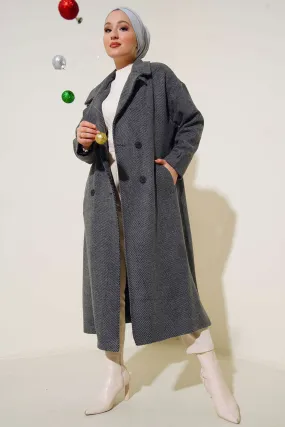 BGD Women Oversize Wide Cut Wool Long Coat - Smoke Gray - Grosseto