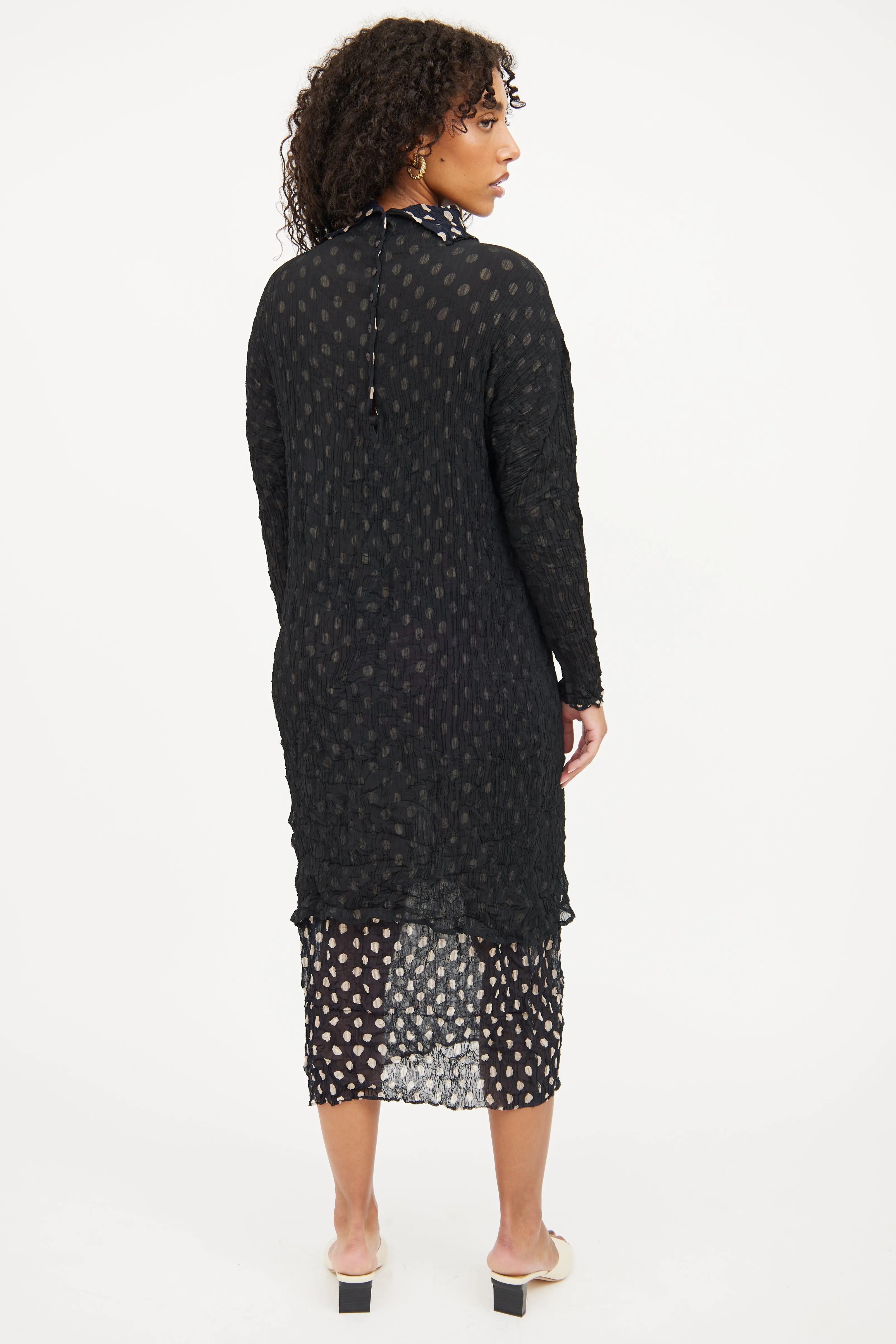 Black & Beige Dot Pleated Dress