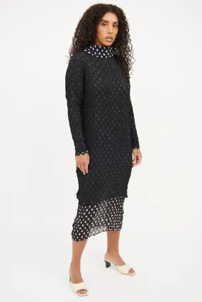 Black & Beige Dot Pleated Dress