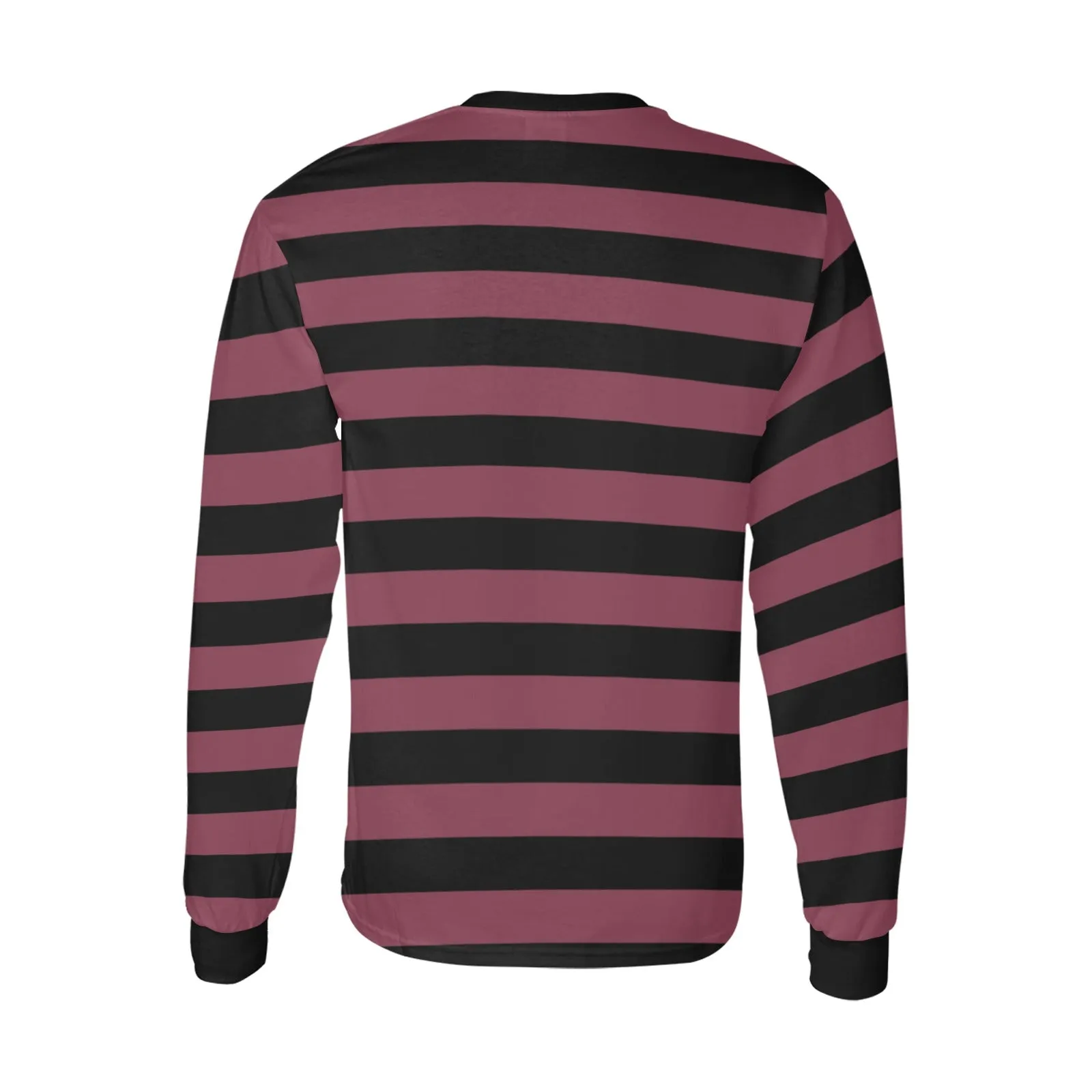 Black and Burgundy Striped Men Long Sleeve TShirt, Maroon Vintage Retro Stripe Costume Stripes Crewneck Unisex Women Designer Tee
