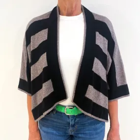 Black Brown Striped Slouchy Cashmere Edge To Edge Cardigan Medium