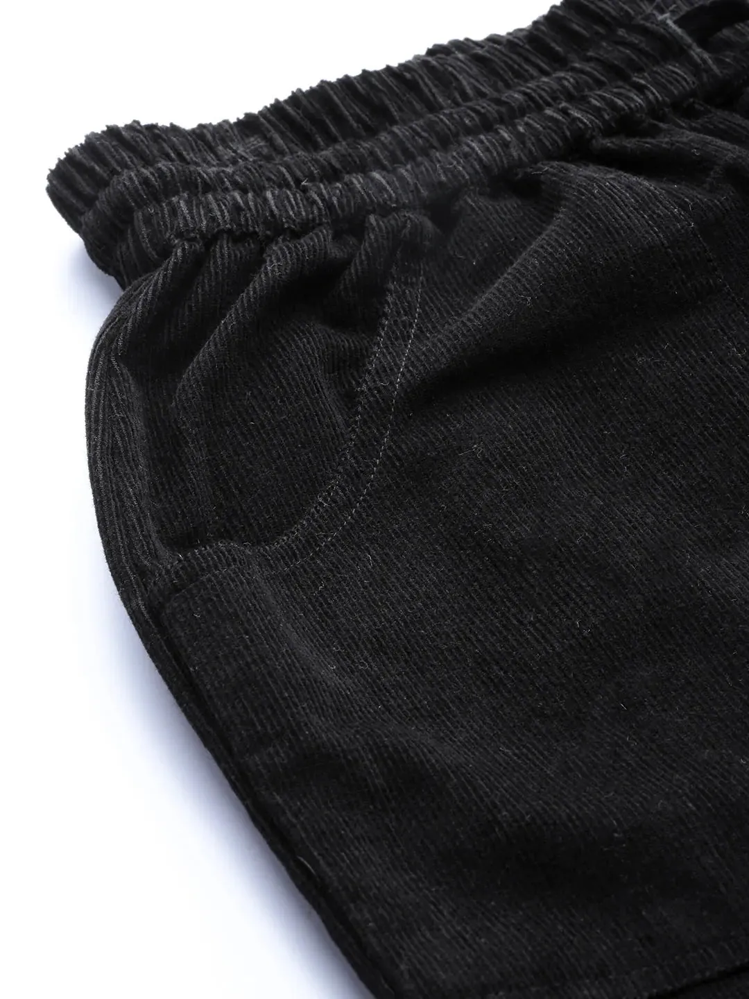 Black Corduroy Street Style Drawstring Pants
