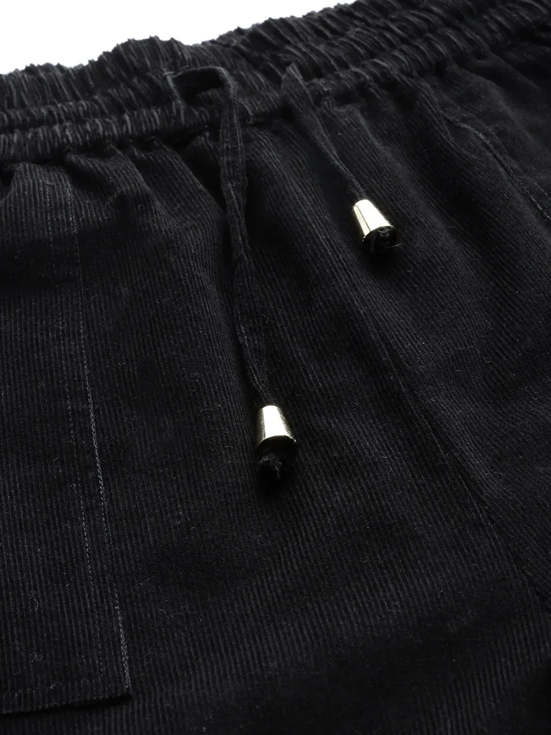 Black Corduroy Street Style Drawstring Pants