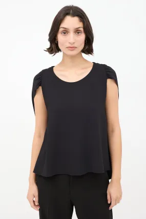 Black Gathered Cape Short Sleeve Top